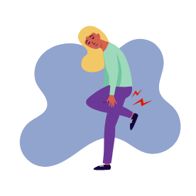 Illustration d’une femme qui ressent une douleur à la jambe gauche et qui se la tient 